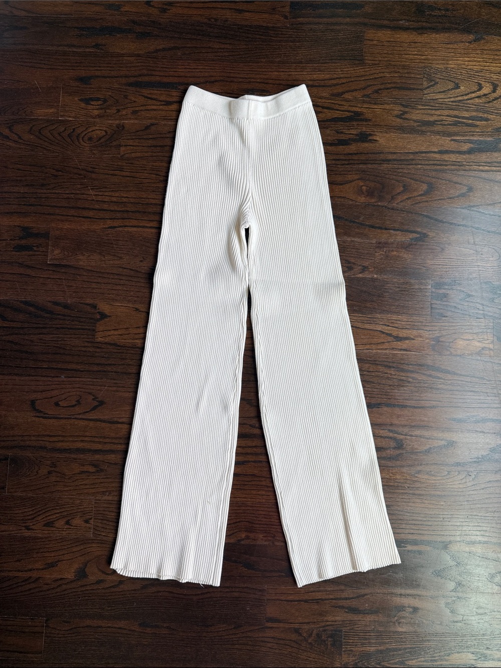 White Fox Boutique Cream Ribbed Straight-Leg Knit Pants